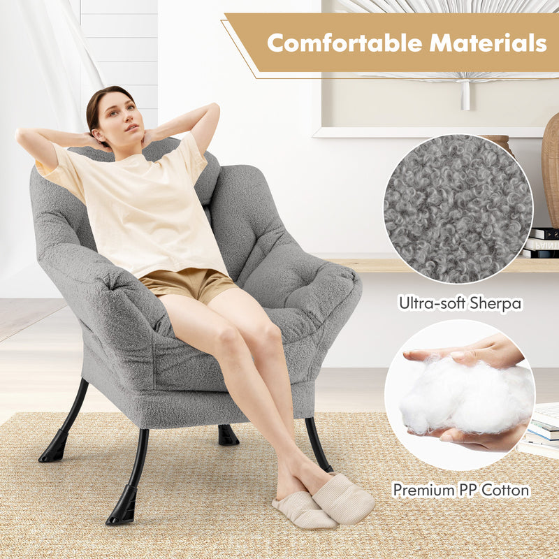 Sherpa Upholstered Accent Chair with Cozy Head Pillow-Gray