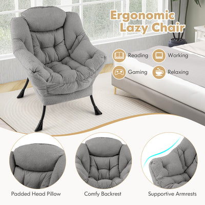 Sherpa Upholstered Accent Chair with Cozy Head Pillow-Gray