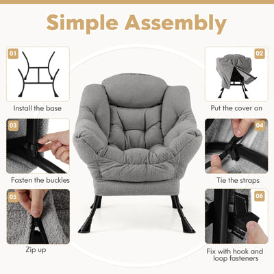 Sherpa Upholstered Accent Chair with Cozy Head Pillow-Gray