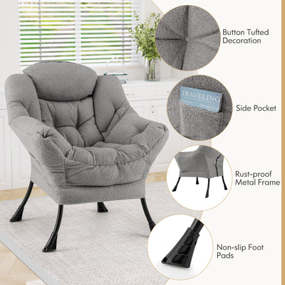 Sherpa Upholstered Accent Chair with Cozy Head Pillow-Gray