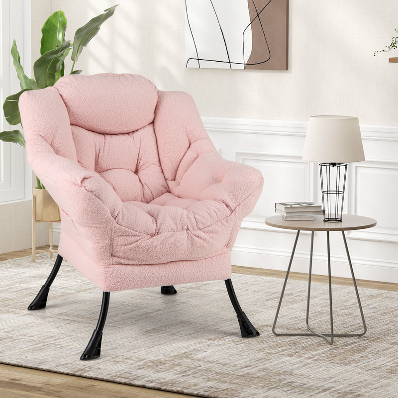 Sherpa Upholstered Accent Chair with Cozy Head Pillow-Pink
