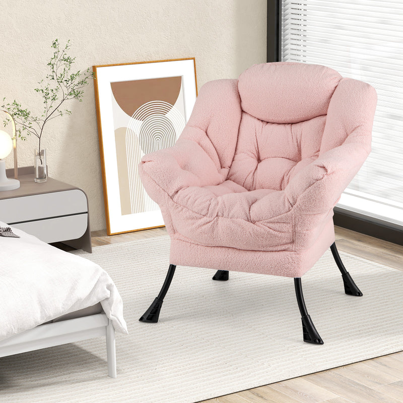 Sherpa Upholstered Accent Chair with Cozy Head Pillow-Pink