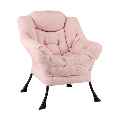 Sherpa Upholstered Accent Chair with Cozy Head Pillow-Pink