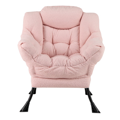 Sherpa Upholstered Accent Chair with Cozy Head Pillow-Pink