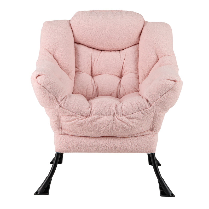 Sherpa Upholstered Accent Chair with Cozy Head Pillow-Pink