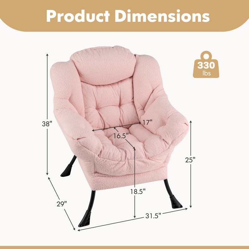 Sherpa Upholstered Accent Chair with Cozy Head Pillow-Pink