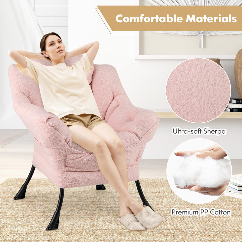 Sherpa Upholstered Accent Chair with Cozy Head Pillow-Pink