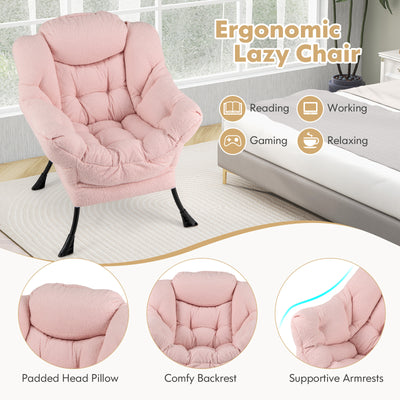 Sherpa Upholstered Accent Chair with Cozy Head Pillow-Pink