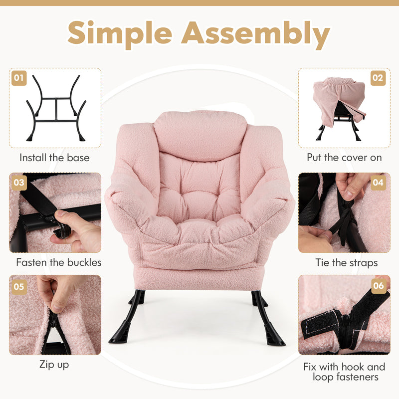 Sherpa Upholstered Accent Chair with Cozy Head Pillow-Pink