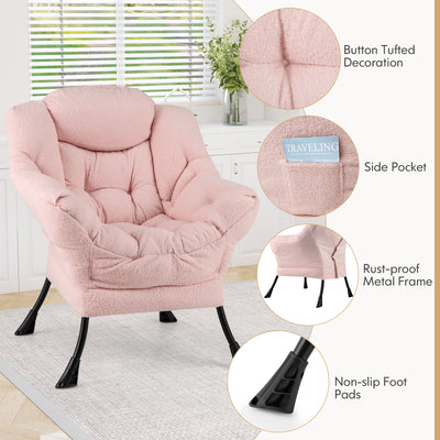 Sherpa Upholstered Accent Chair with Cozy Head Pillow-Pink