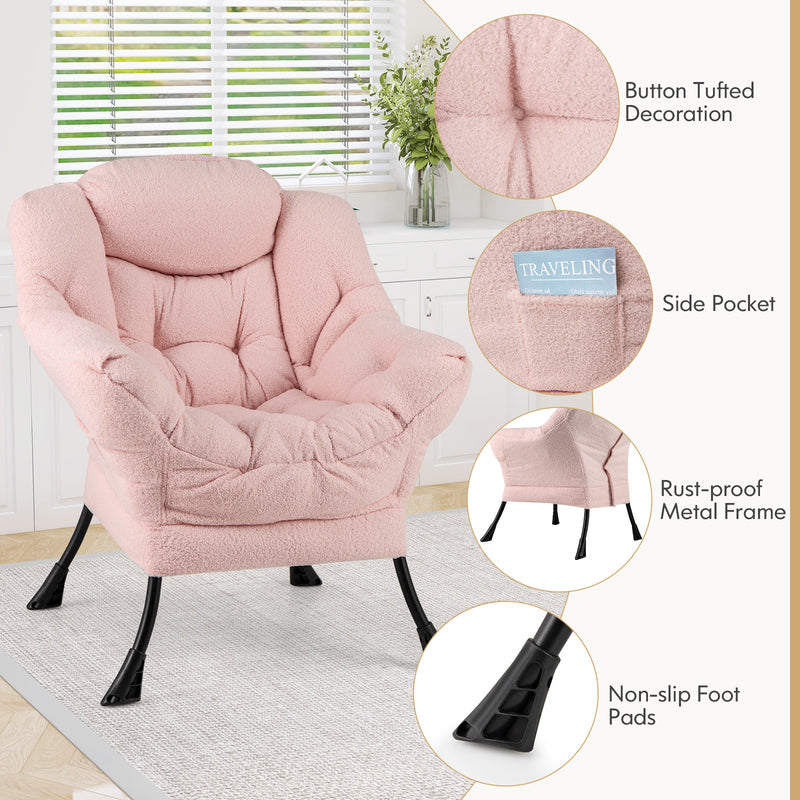 Sherpa Upholstered Accent Chair with Cozy Head Pillow-Pink