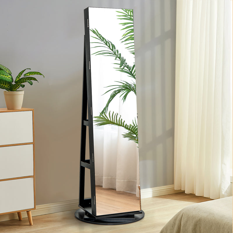 360° Rotating Mirrored Jewelry Cabinet Armoire 3 Color LED Modes Lockable-Black