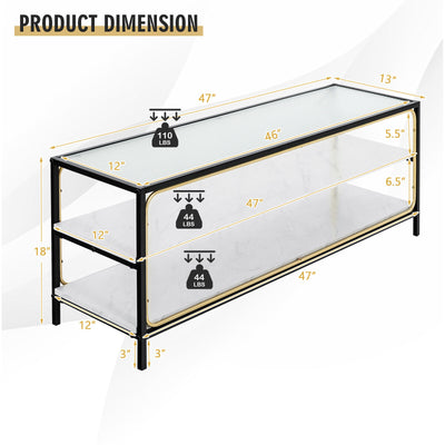 3-Tier TV Stand for TVs up to 50 Inch with Tempered Glass Top-White