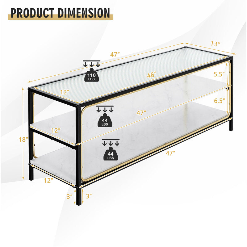 3-Tier TV Stand for TVs up to 50 Inch with Tempered Glass Top-White