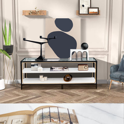 3-Tier TV Stand for TVs up to 50 Inch with Tempered Glass Top-White