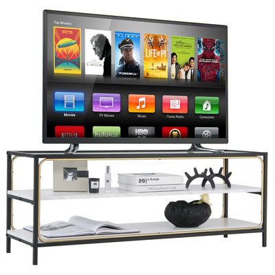 3-Tier TV Stand for TVs up to 50 Inch with Tempered Glass Top-White
