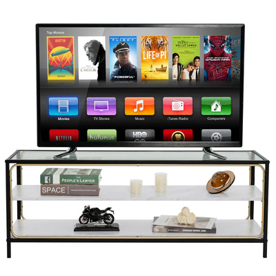 3-Tier TV Stand for TVs up to 50 Inch with Tempered Glass Top-White