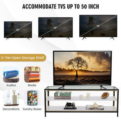 3-Tier TV Stand for TVs up to 50 Inch with Tempered Glass Top-White