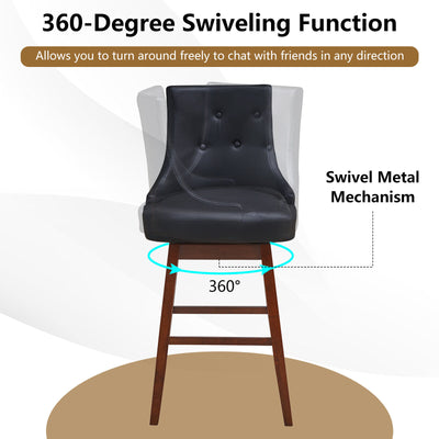 2 Pieces 29 Inch Pub Height Swivel Upholstered Bar Stools with Wood Legs-29 inches