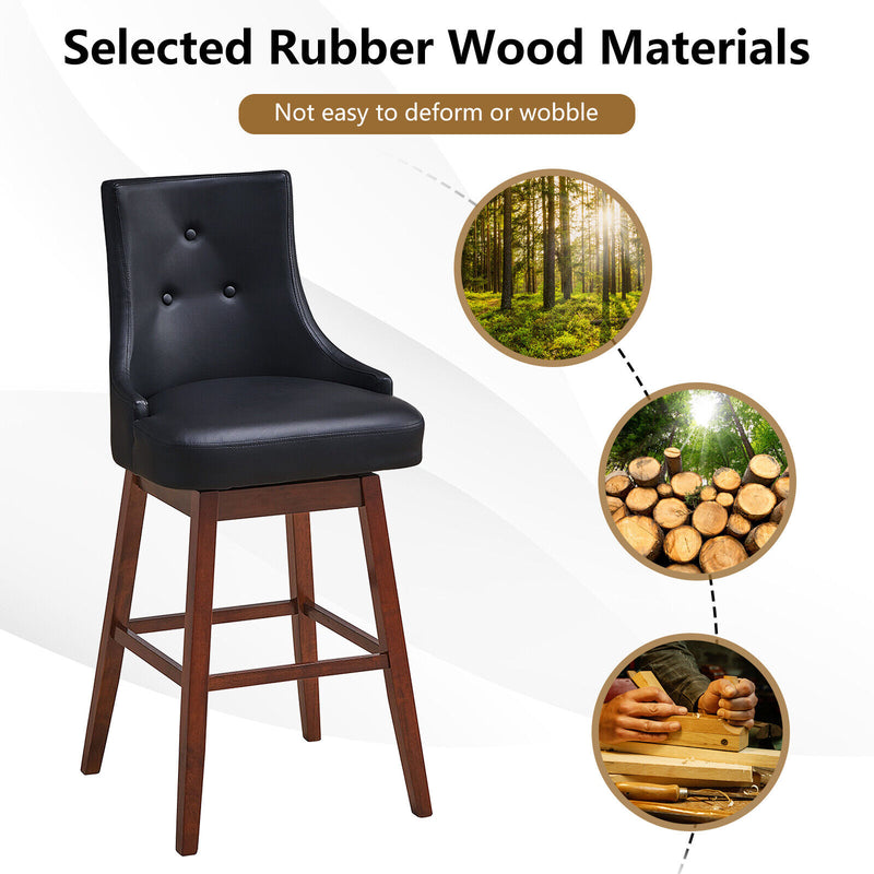 2 Pieces 29 Inch Pub Height Swivel Upholstered Bar Stools with Wood Legs-29 inches