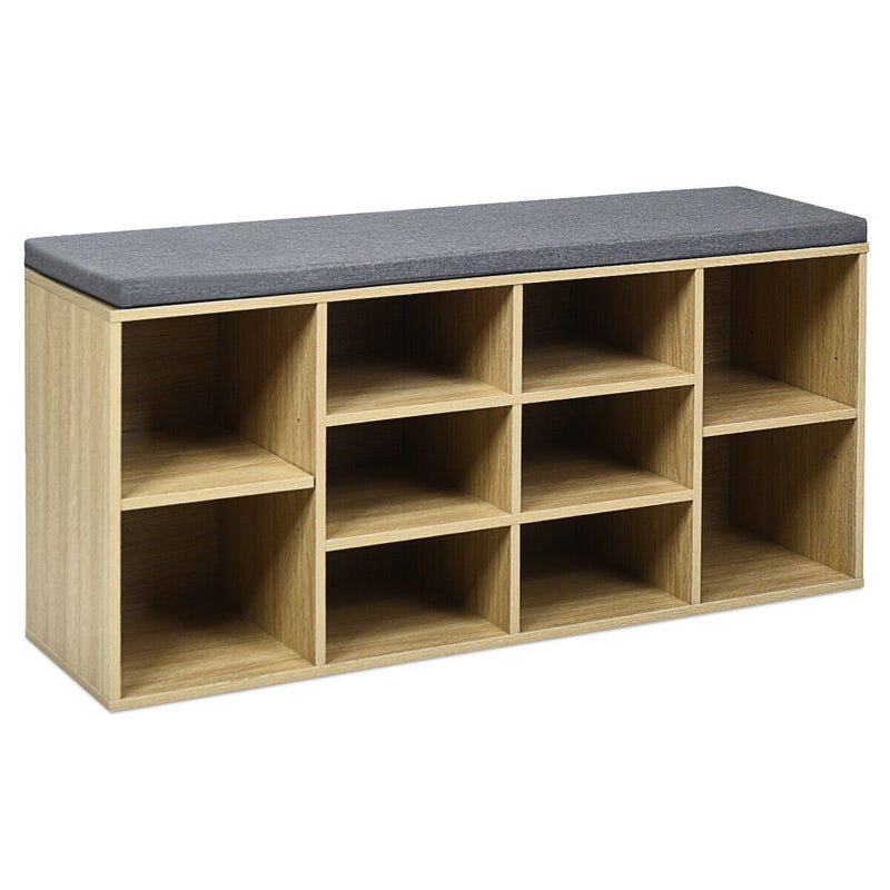 10-Cube Organizer  Entryway Padded Shoe Storage Bench-Beige