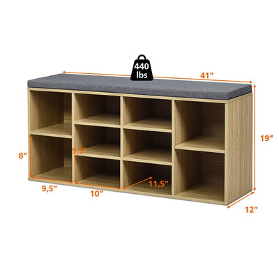 10-Cube Organizer  Entryway Padded Shoe Storage Bench-Beige