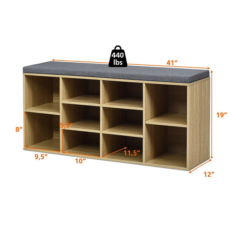 10-Cube Organizer  Entryway Padded Shoe Storage Bench-Beige