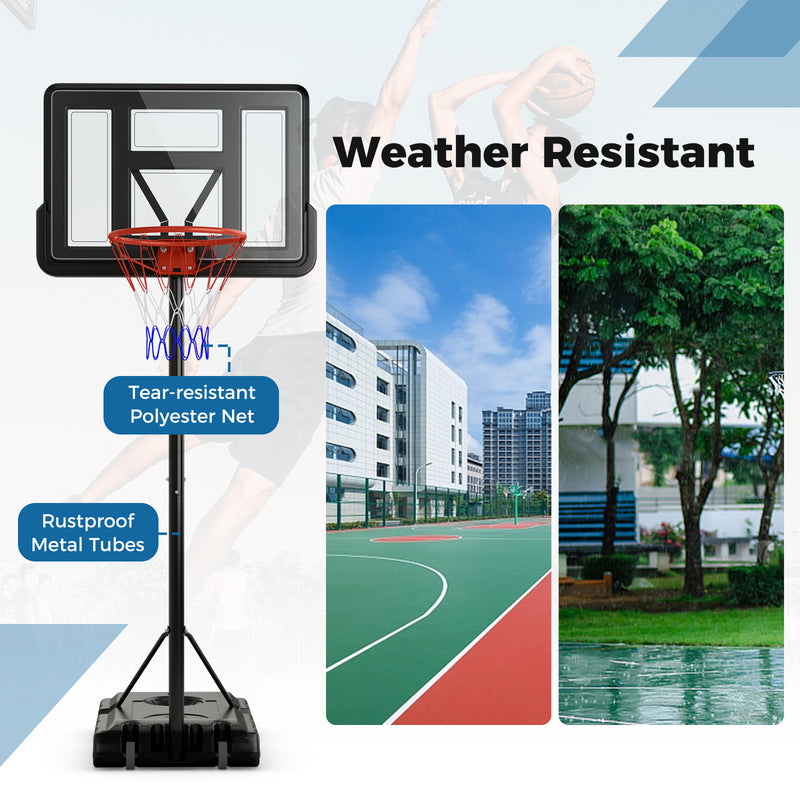 4.4-10 Feet Portable Basketball Hoop Adjustable with 2 Wheels and Fillable Base-Black