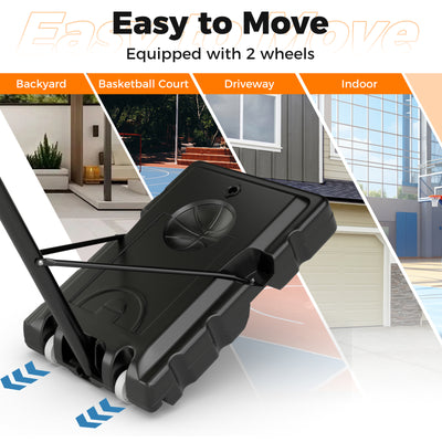 4.4-10 Feet Portable Basketball Hoop Adjustable with 2 Wheels and Fillable Base-Black