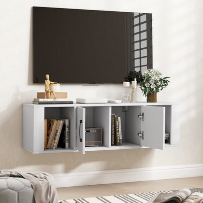 Wall Mounted Floating 2 Door Desk Hutch Storage Shelves-White