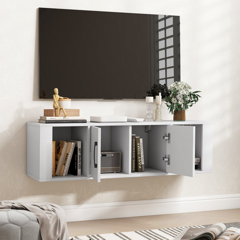 Wall Mounted Floating 2 Door Desk Hutch Storage Shelves-White