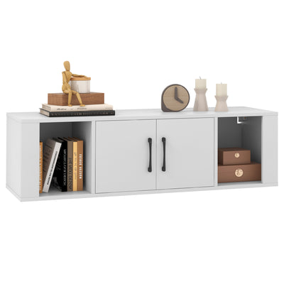 Wall Mounted Floating 2 Door Desk Hutch Storage Shelves-White