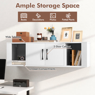 Wall Mounted Floating 2 Door Desk Hutch Storage Shelves-White