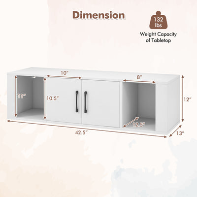 Wall Mounted Floating 2 Door Desk Hutch Storage Shelves-White