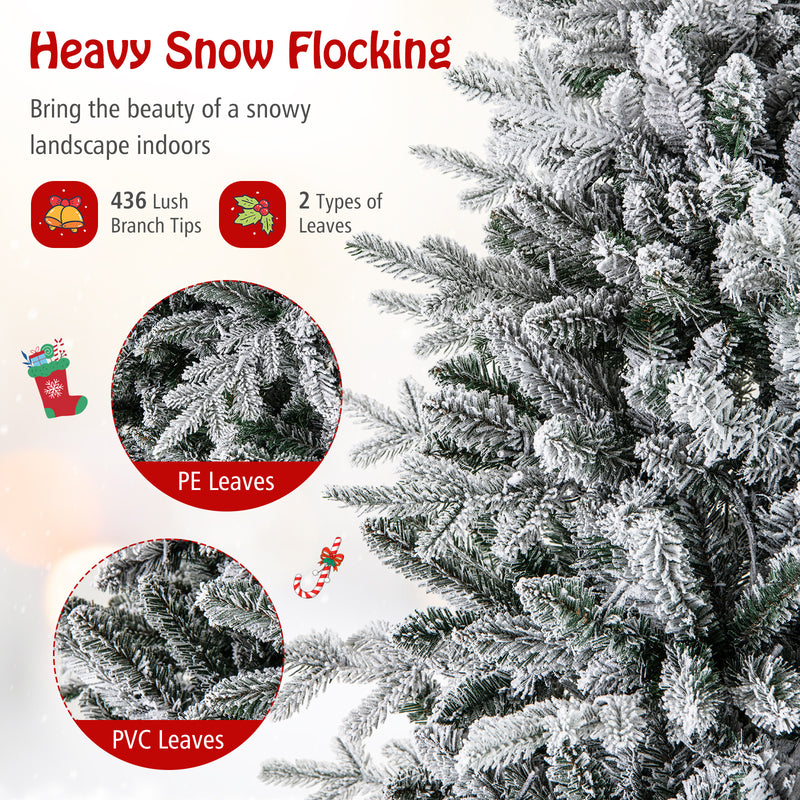 4.5 Feet Flocked Christmas Tree with 8 Lighting Modes and Multi-Color LED Lights-4.5 ft