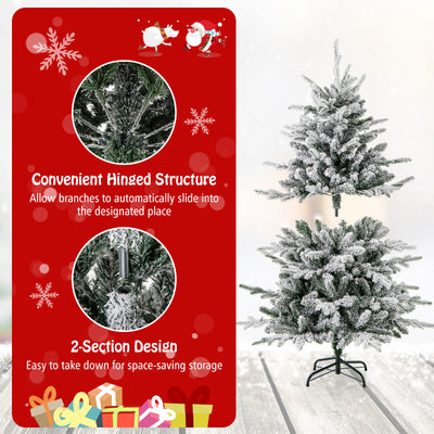 4.5 Feet Flocked Christmas Tree with 8 Lighting Modes and Multi-Color LED Lights-4.5 ft