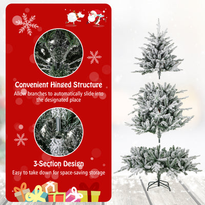 6 Feet Flocked Christmas Tree with 8 Lighting Modes and Multi-Color LED Lights-6 ft