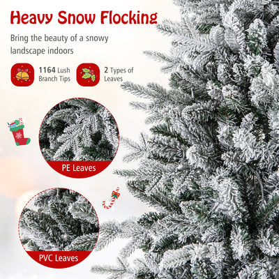 7 Feet Flocked Christmas Tree with 8 Lighting Modes and Multi-Color LED Lights-7 ft