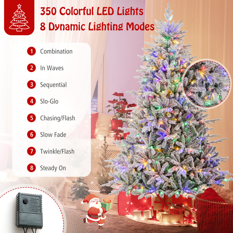 7 Feet Flocked Christmas Tree with 8 Lighting Modes and Multi-Color LED Lights-7 ft