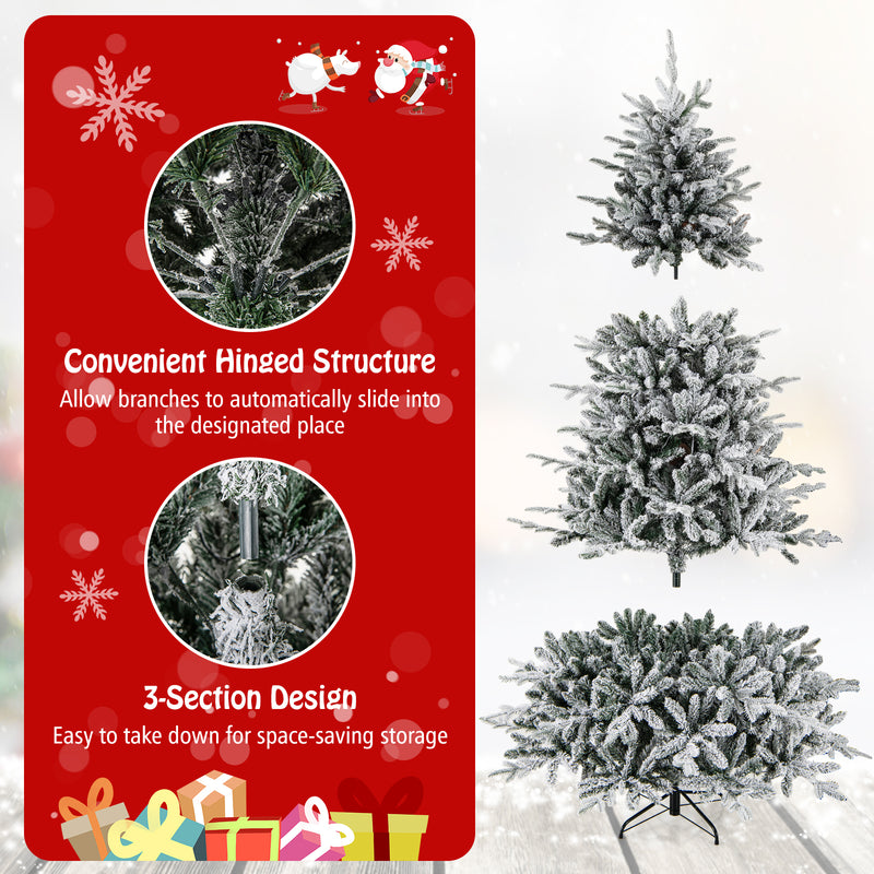 7 Feet Flocked Christmas Tree with 8 Lighting Modes and Multi-Color LED Lights-7 ft