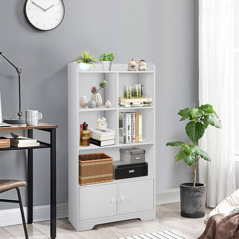 4 Tiers Bookshelf with 4 Cubes Display Shelf and 2 Doors-White