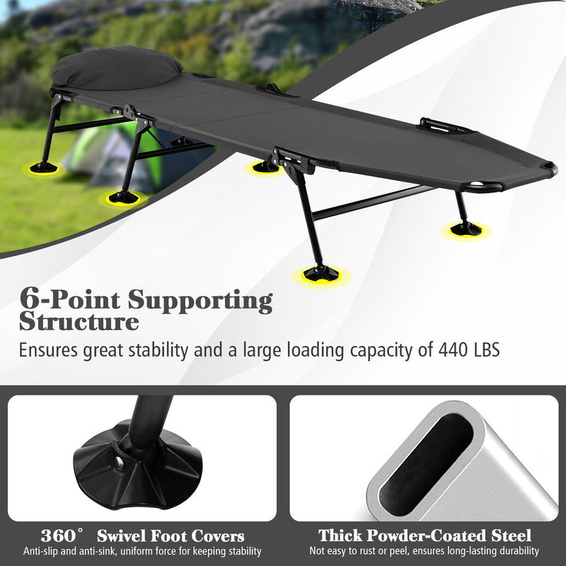 Folding Camping Cot with Detachable Mattress and Adjustable Backrest-Gray