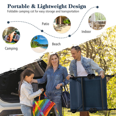 Folding Camping Cot with Detachable Mattress and Adjustable Backrest-Navy