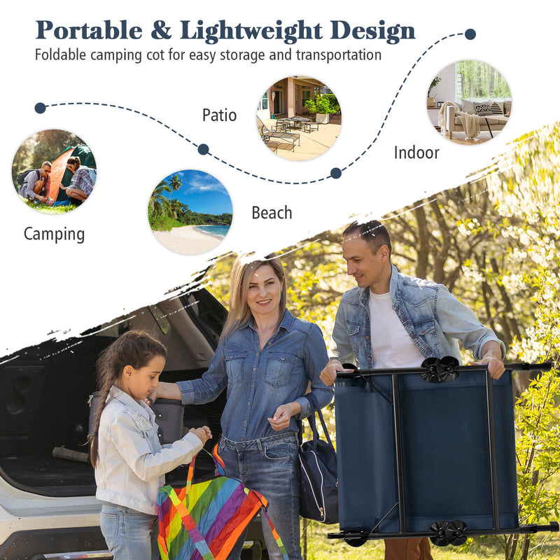 Folding Camping Cot with Detachable Mattress and Adjustable Backrest-Navy
