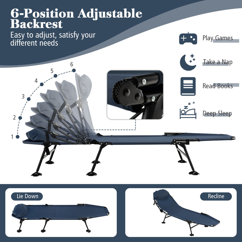 Folding Camping Cot with Detachable Mattress and Adjustable Backrest-Navy