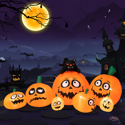 9.5 Feet Inflatable Pumpkin Combo Decoration with Black Cat and Built-in LED Lights