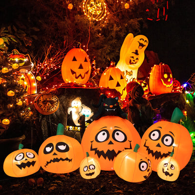 9.5 Feet Inflatable Pumpkin Combo Decoration with Black Cat and Built-in LED Lights