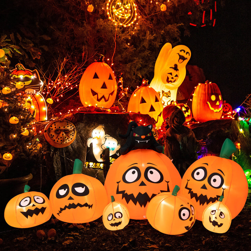 9.5 Feet Inflatable Pumpkin Combo Decoration with Black Cat and Built-in LED Lights
