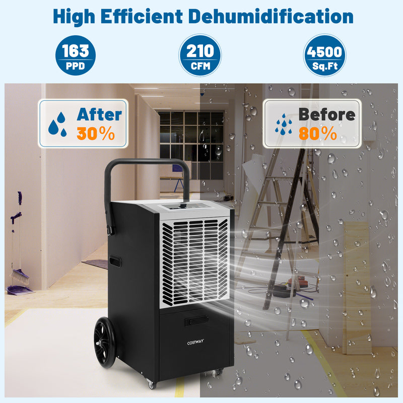 backordered- 163 Pints Commercial Dehumidifier Crawl Space Dehumidifier with Pump and Drain Hose-White