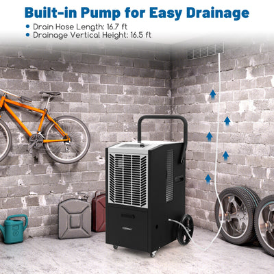 backordered- 163 Pints Commercial Dehumidifier Crawl Space Dehumidifier with Pump and Drain Hose-White